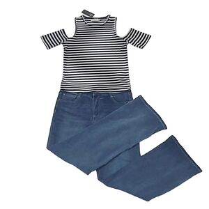 Abercrombie & Fitch Cold Shoulder Top Fitted stripped Blouse Feminine Tee NWT